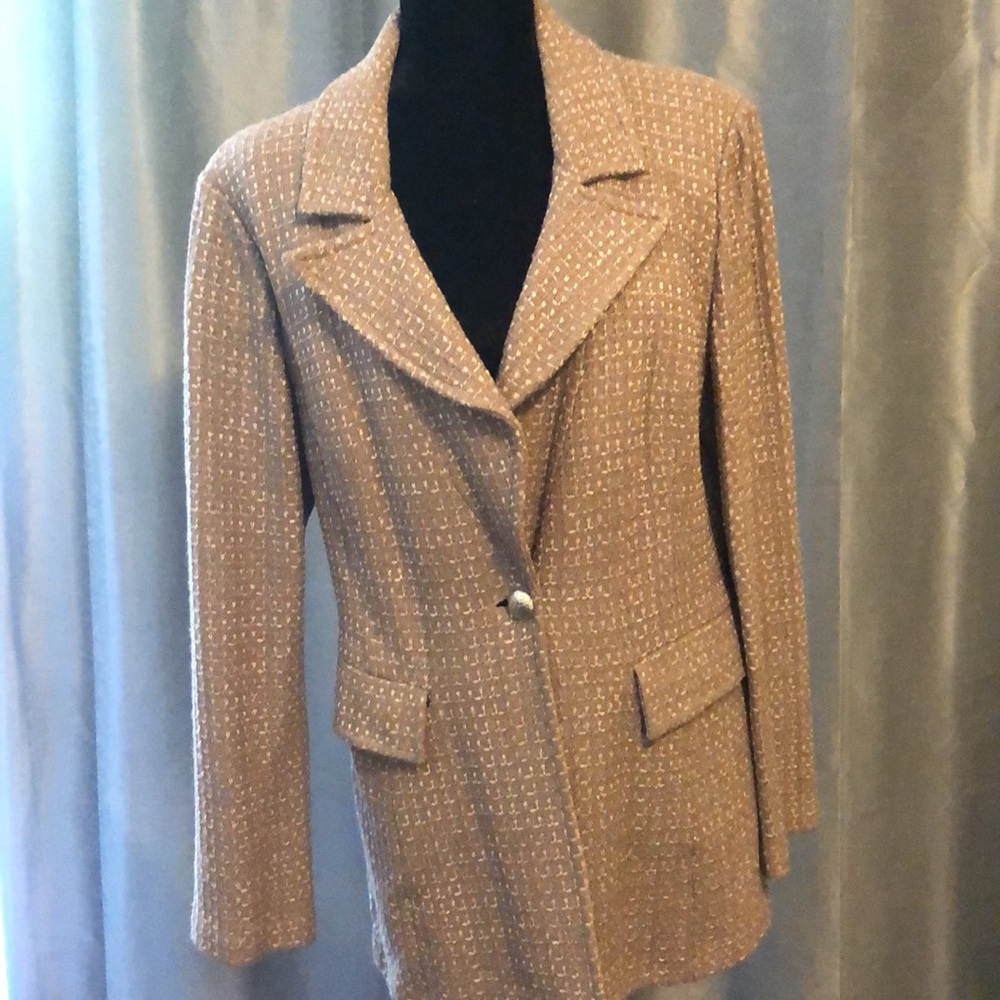 St John taupe knit jacket in excellent condition.
